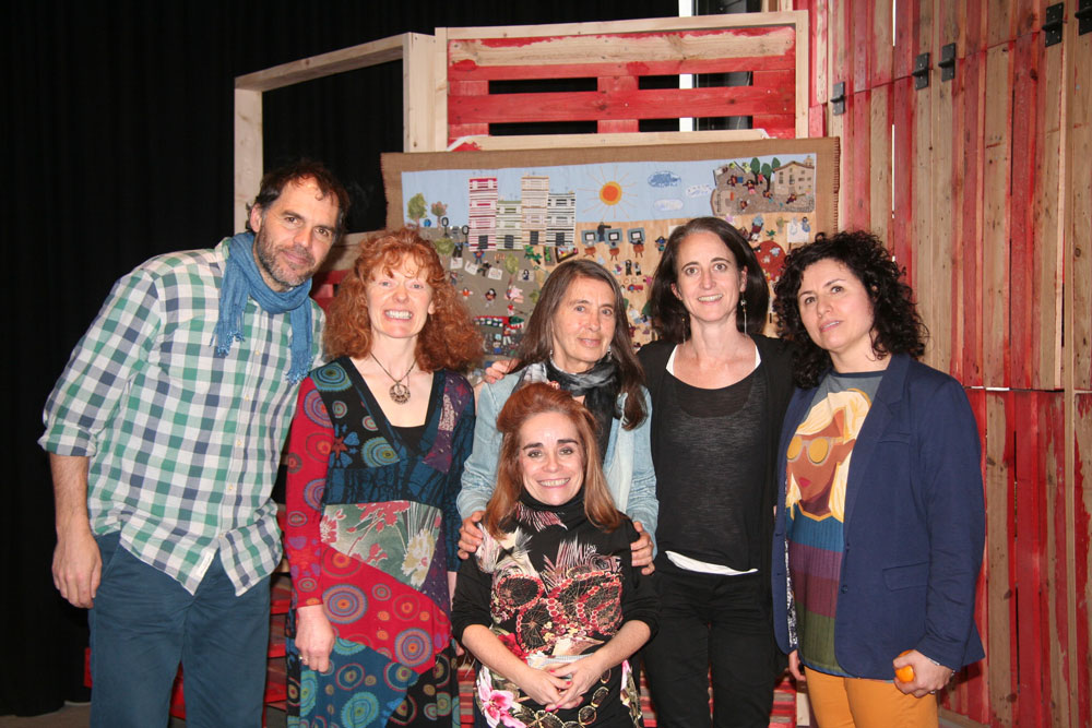 Organisers at the opening session, in San Sebastian, of the Forum Internacional de Arpilleras / Arpilleras International Forum. L-R, Alex Carrascosa, Breege Doherty, Maria Oianguren, Roberta Bacic, Inesa Ariztimuno, Iratxe Momoitio. (Photo: Roser Corbera)